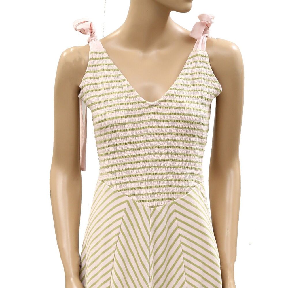 Free People Free-est Cecelia Midi Dress Striped Printed Smocked Cotton S 286765 - Picture 2 of 5